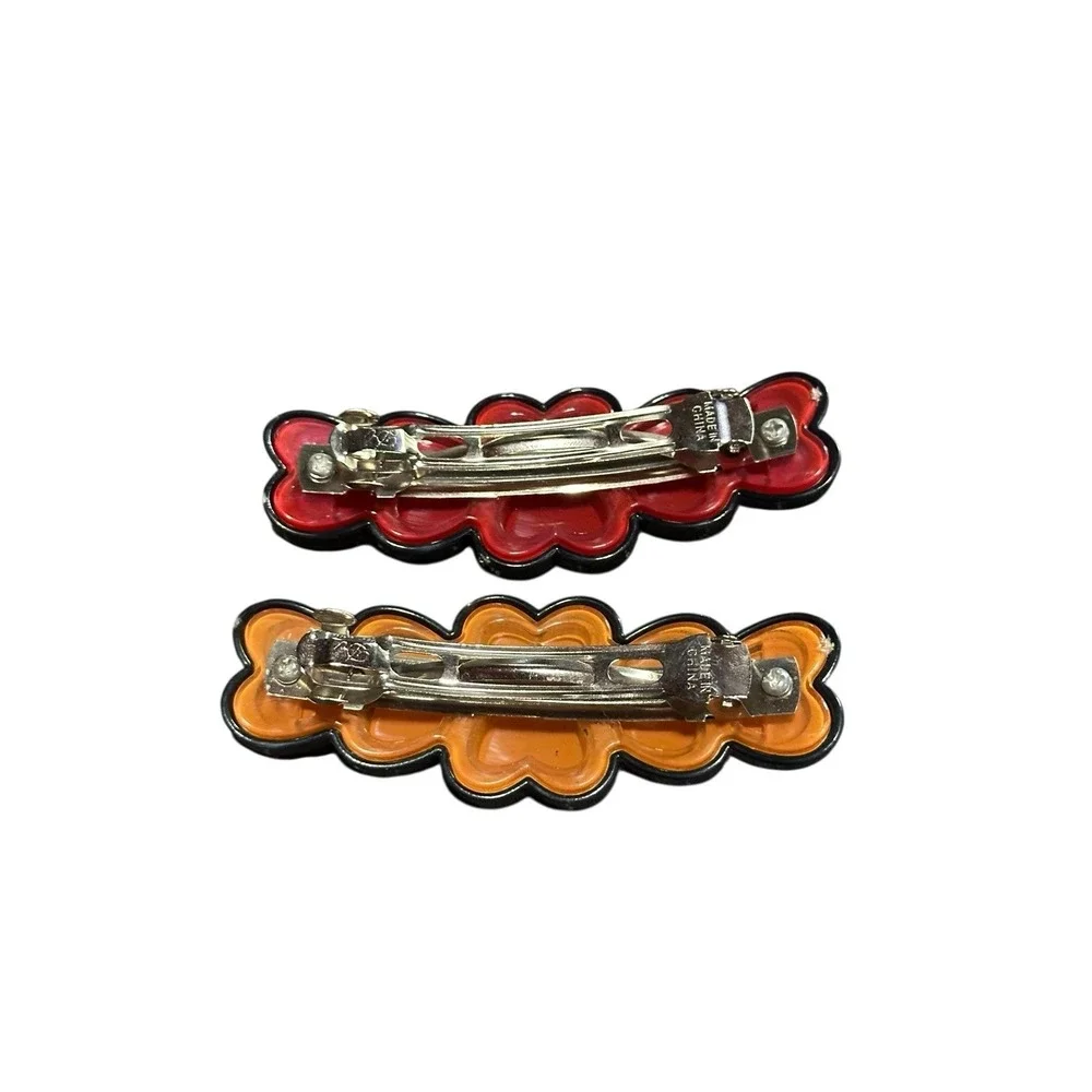 NEW‎ hair accessories red orange black hearts clips vintage retro